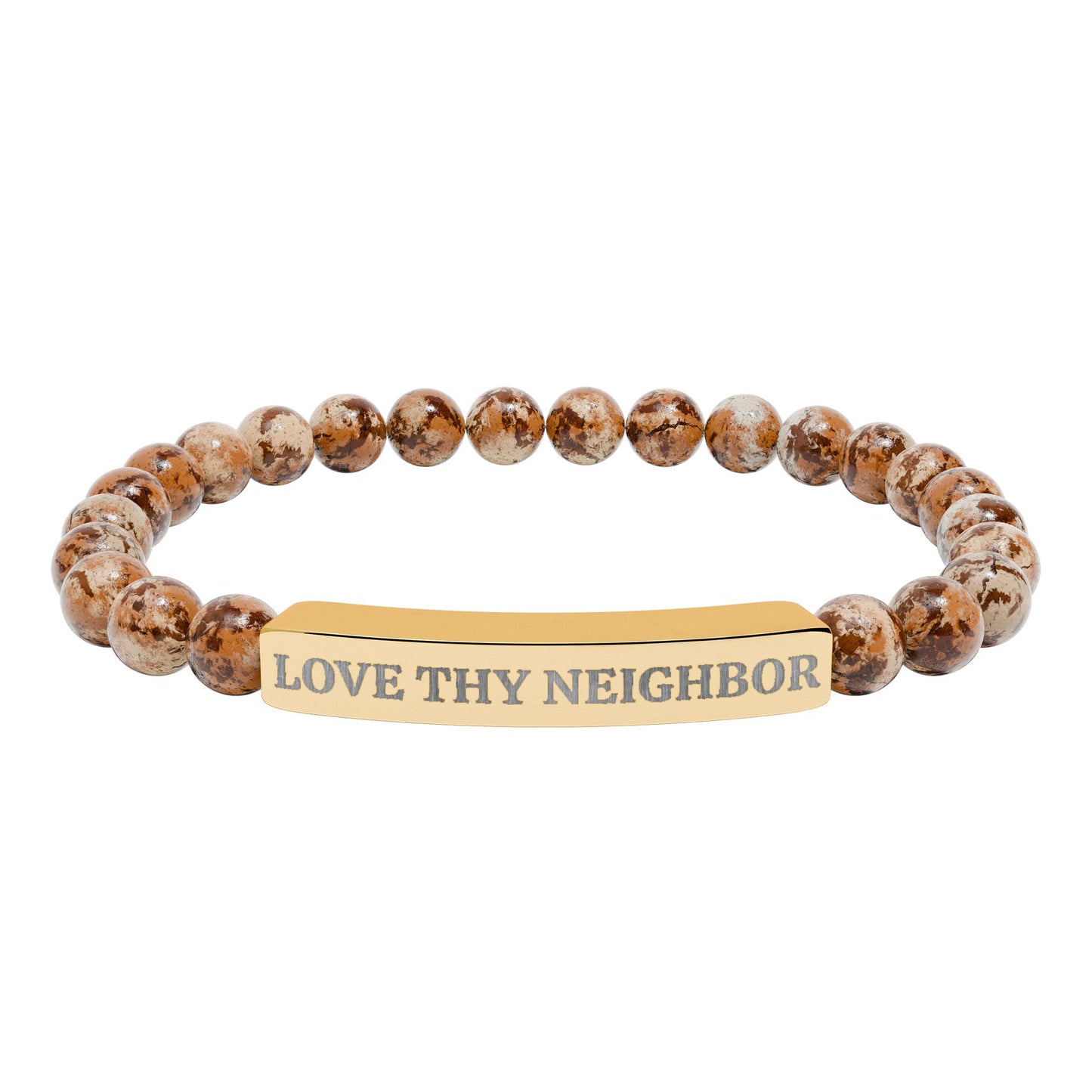 Love Thy Neighbor Natural Stone Bracelet – Engraved Stretch Bar Bracelet for Kindness & Connection