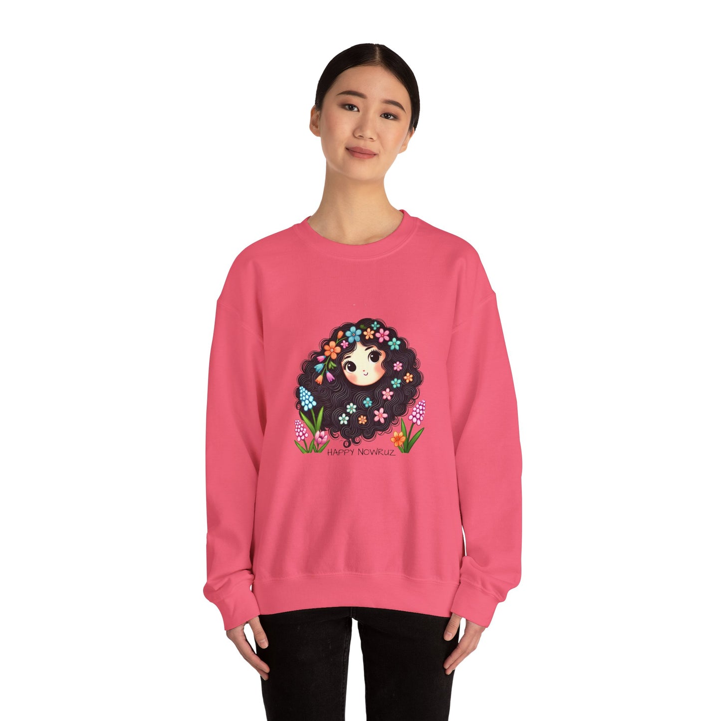 Happy Nowruz Floral Crewneck Sweatshirt – Celebrate Persian New Year in Cozy Style 🌸🌿