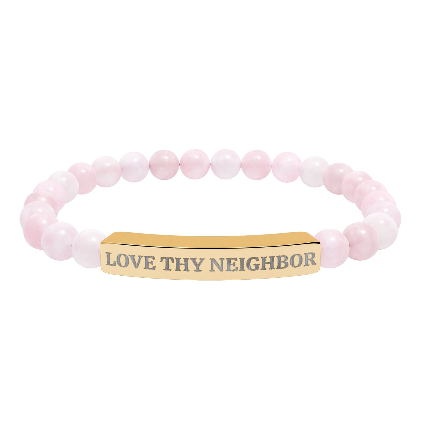 Love Thy Neighbor Natural Stone Bracelet – Engraved Stretch Bar Bracelet for Kindness & Connection