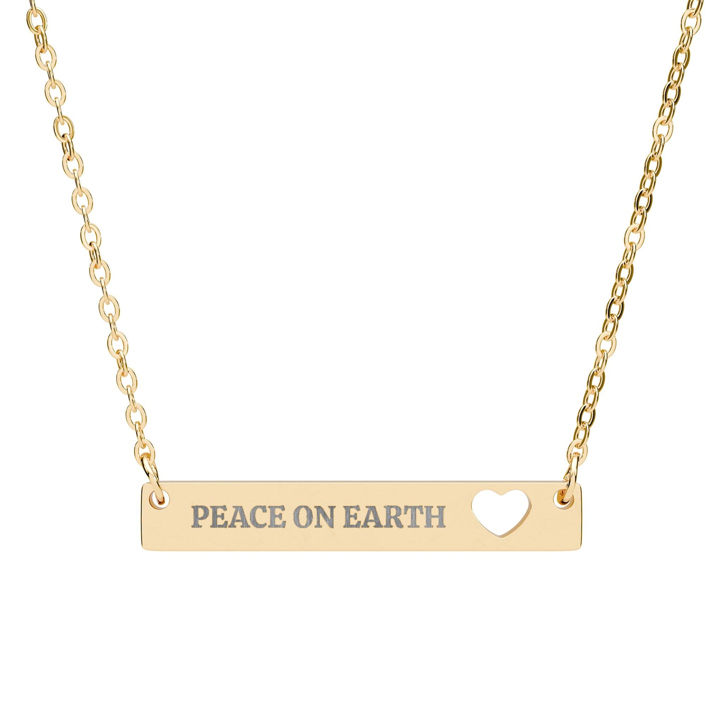 Peace on Earth Heart Bar Necklace – Engraved Jewelry with a Message of Hope