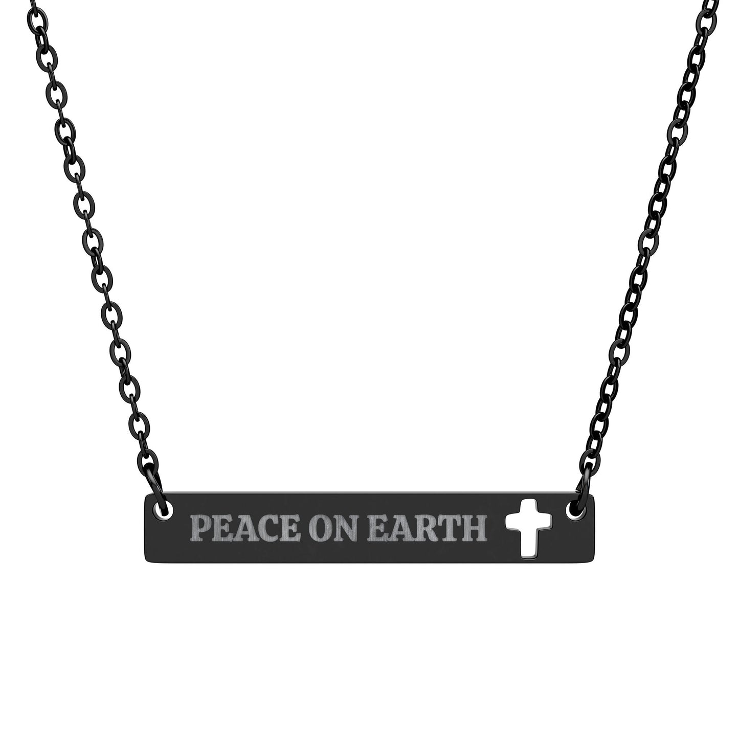 Peace on Earth Cross Necklace – Engraved Christian Jewelry with Uplifting Message