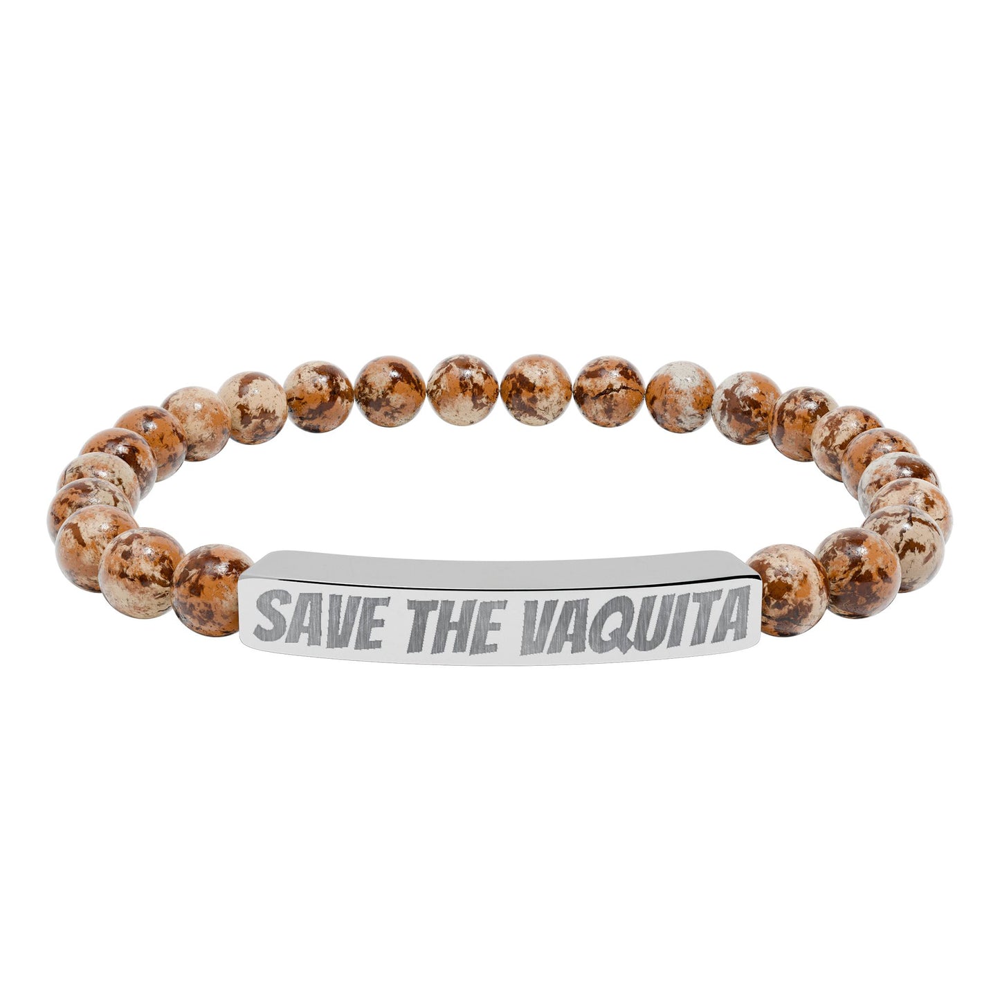 Save the Vaquita Natural Stone Beaded Bracelet – Ocean Wildlife Engraved Jewelry