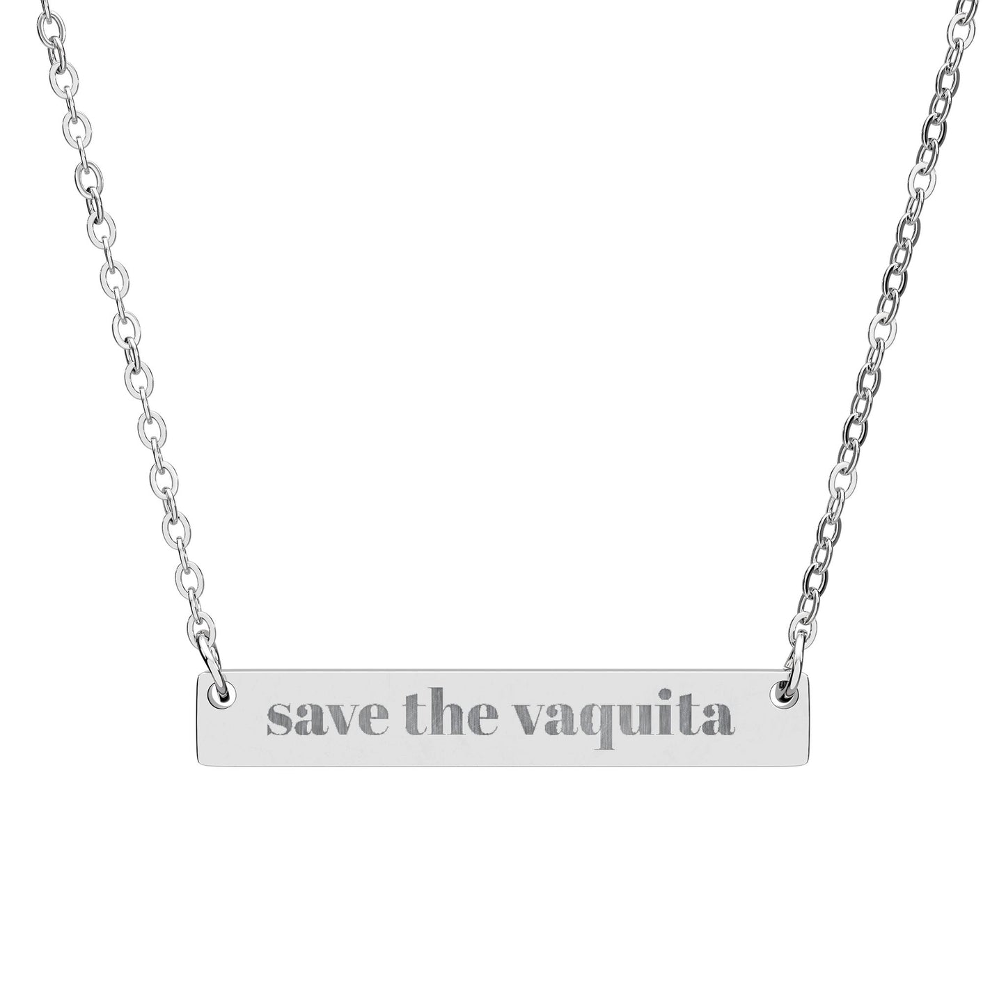 Save the Vaquita Bar Necklace – Minimalist Engraved Ocean Wildlife Jewelry