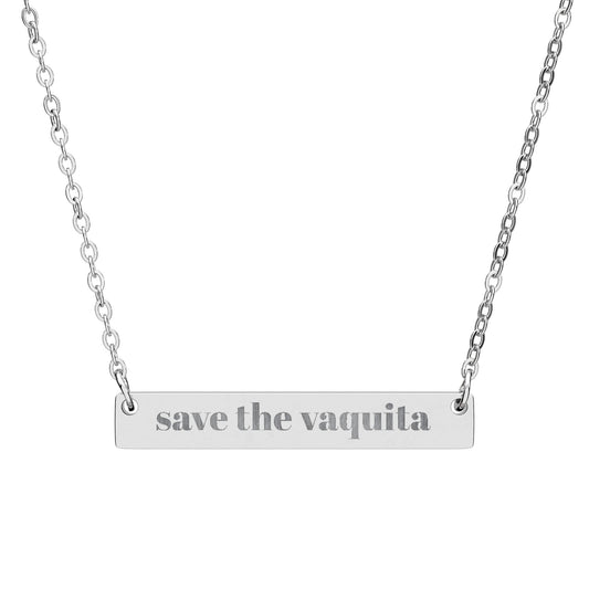 Save the Vaquita Bar Necklace – Minimalist Engraved Ocean Wildlife Jewelry