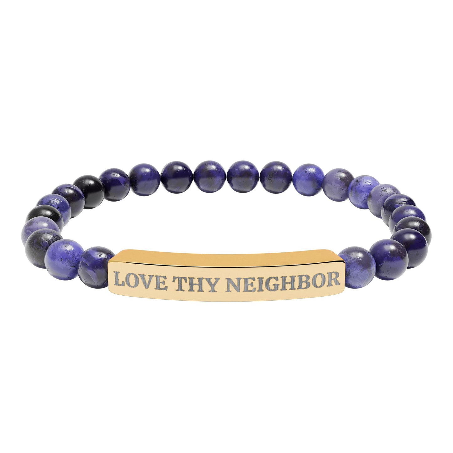 Love Thy Neighbor Natural Stone Bracelet – Engraved Stretch Bar Bracelet for Kindness & Connection