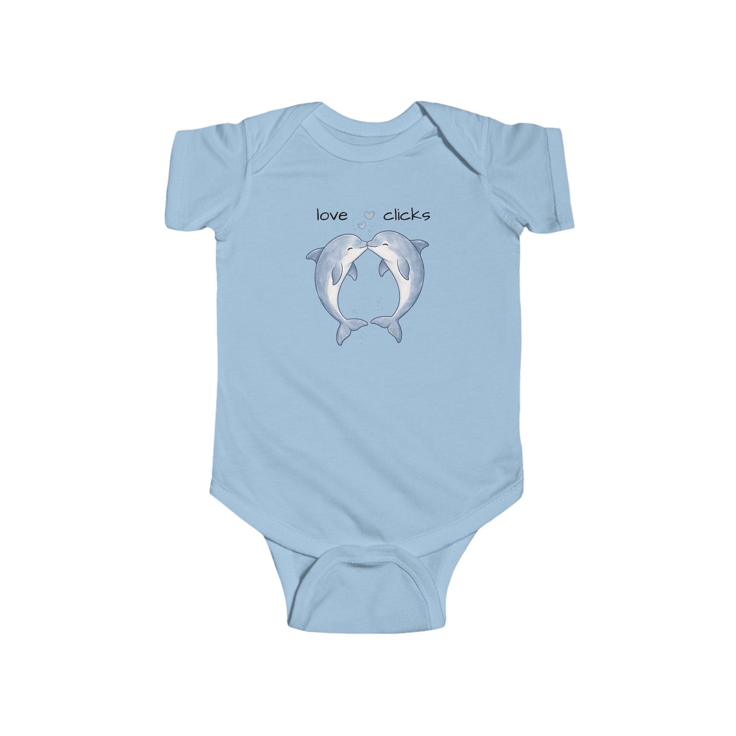 Love Clicks Dolphin Valentine’s Day Baby Bodysuit