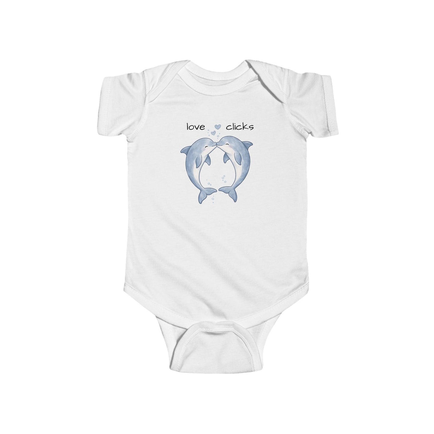Love Clicks Dolphin Valentine’s Day Baby Bodysuit