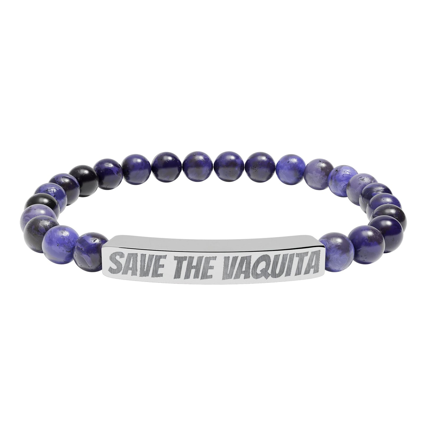 Save the Vaquita Natural Stone Beaded Bracelet – Ocean Wildlife Engraved Jewelry
