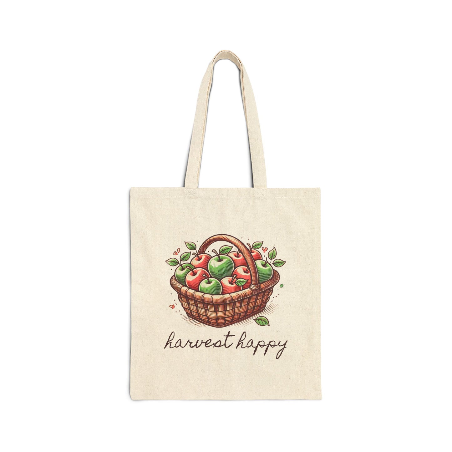 Harvest Happy Cotton Canvas Tote Bag – Perfect for Fall and Apple Picking