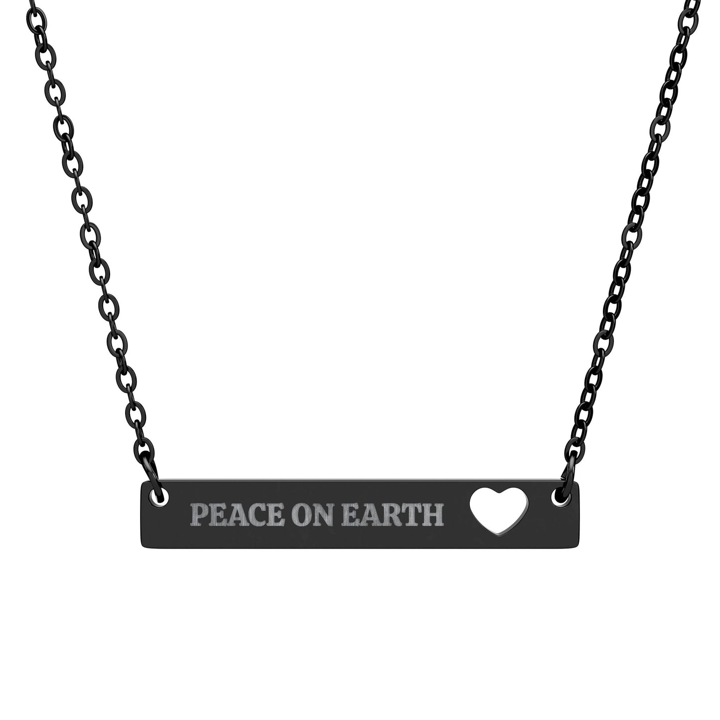 Peace on Earth Heart Bar Necklace – Engraved Jewelry with a Message of Hope