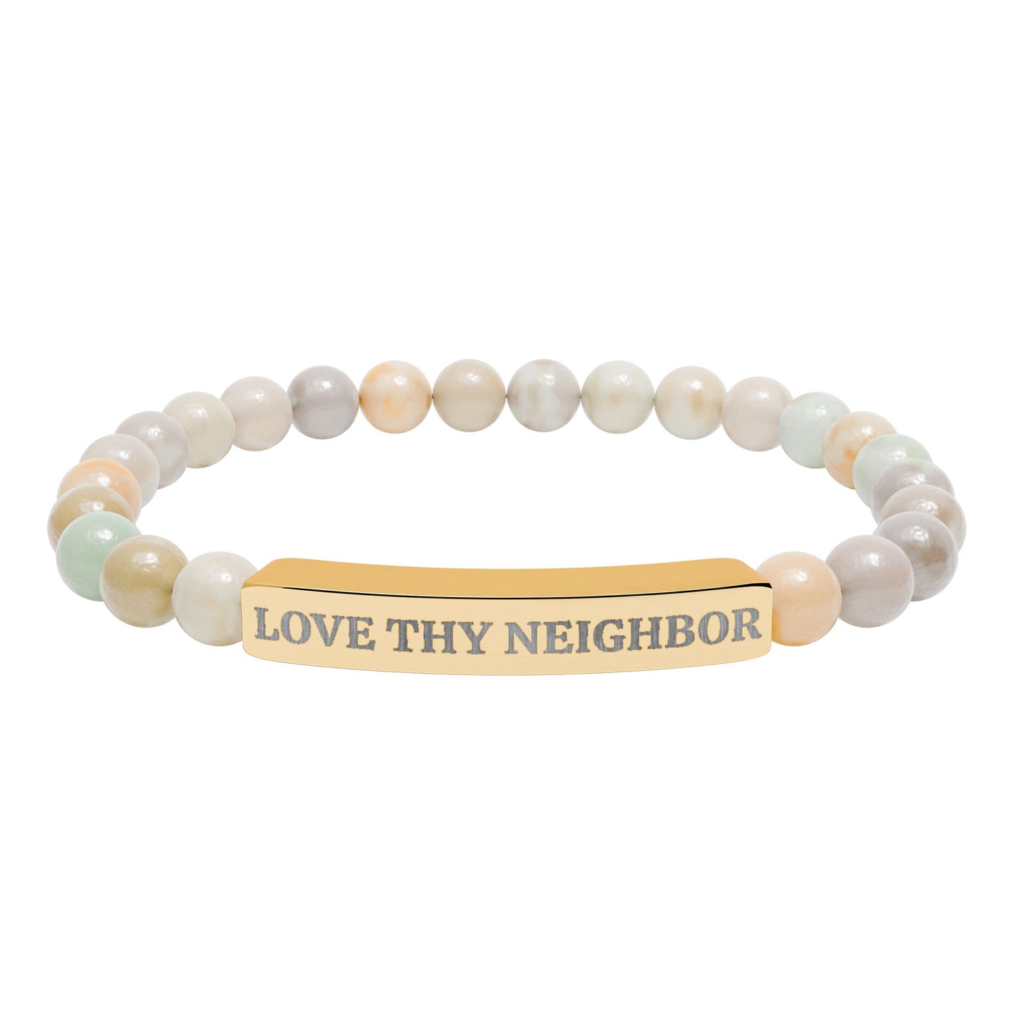 Love Thy Neighbor Natural Stone Bracelet – Engraved Stretch Bar Bracelet for Kindness & Connection