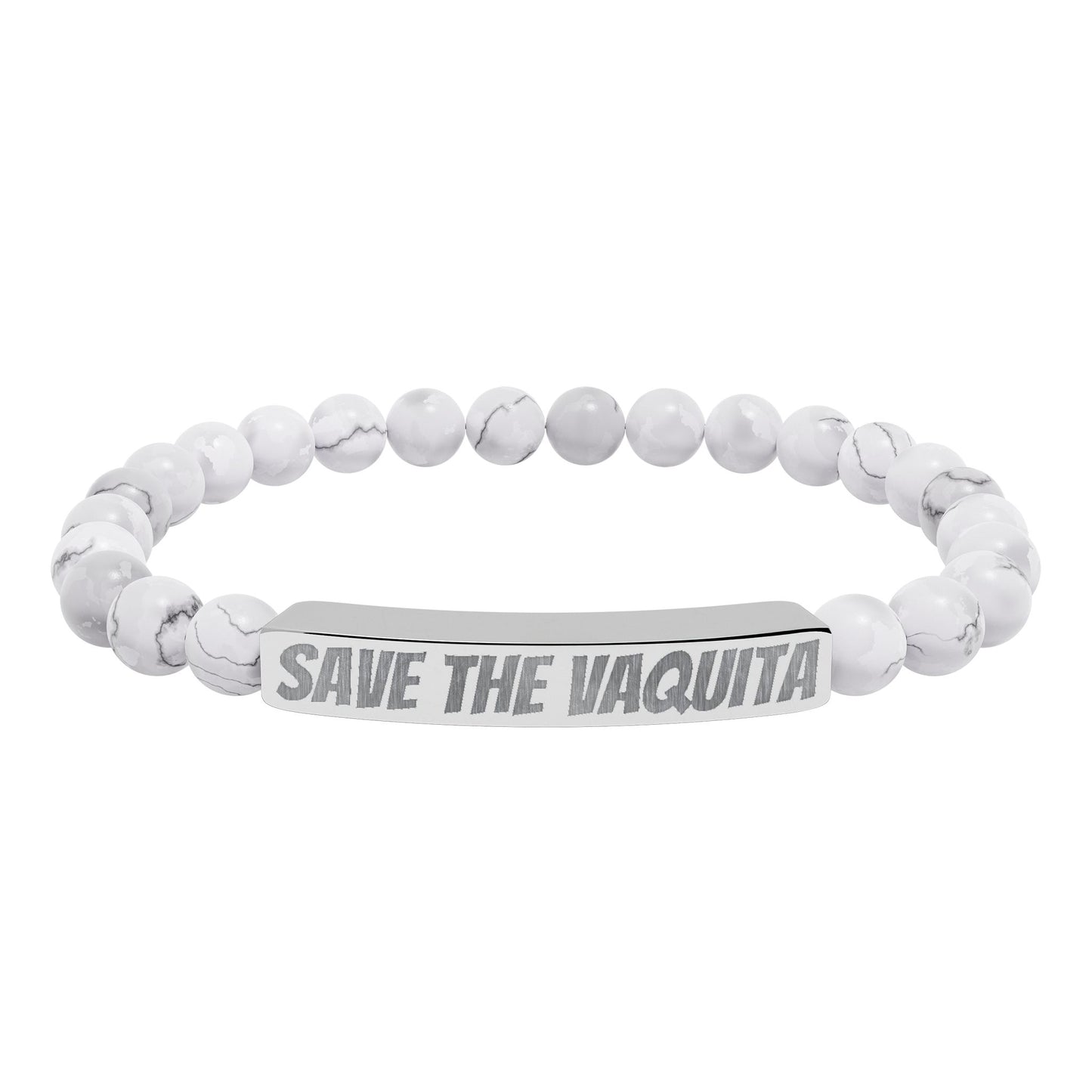 Save the Vaquita Natural Stone Beaded Bracelet – Ocean Wildlife Engraved Jewelry