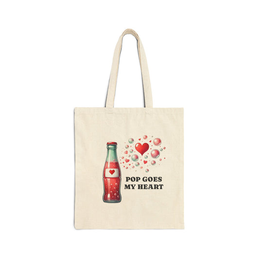 Pop Goes My Heart Cotton Canvas Tote Bag – Valentine's Day Soda-Inspired Design