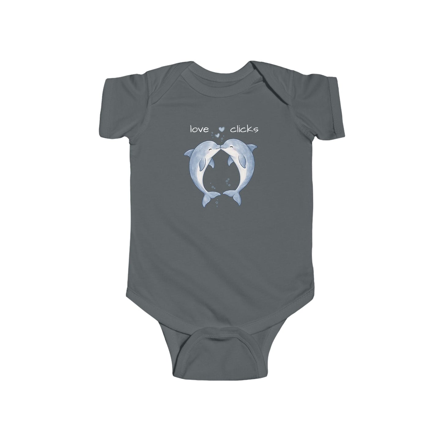Love Clicks Dolphin Valentine’s Day Baby Bodysuit