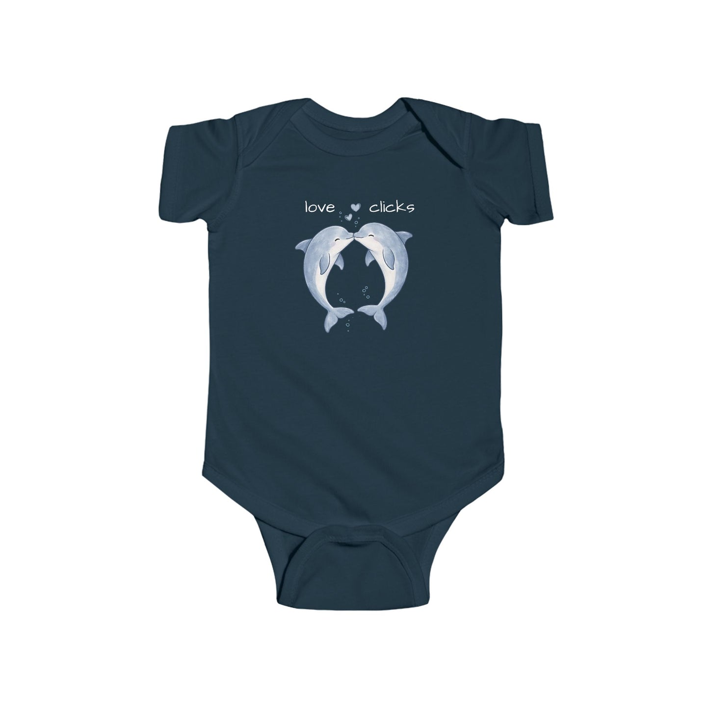 Love Clicks Dolphin Valentine’s Day Baby Bodysuit