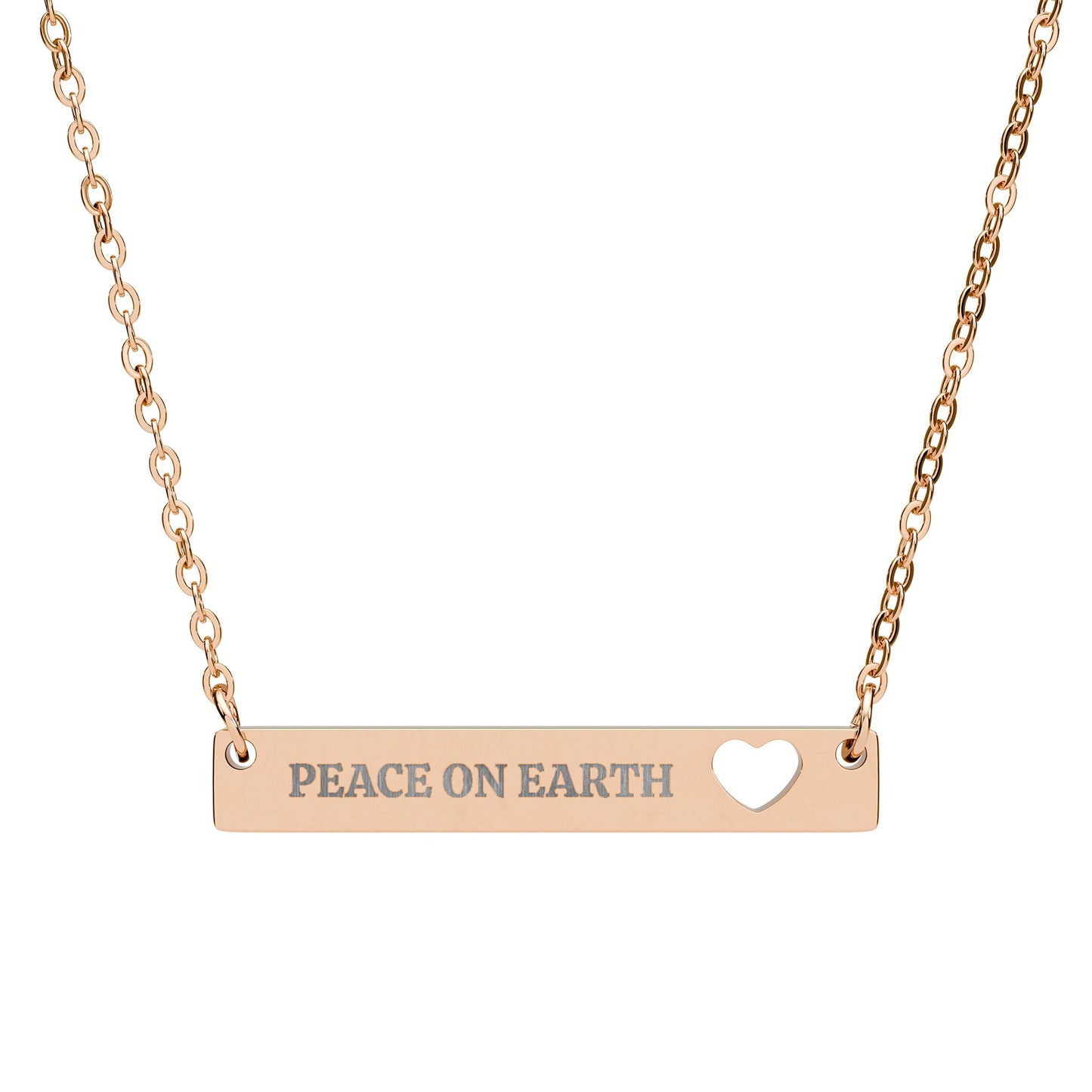Peace on Earth Heart Bar Necklace – Engraved Jewelry with a Message of Hope