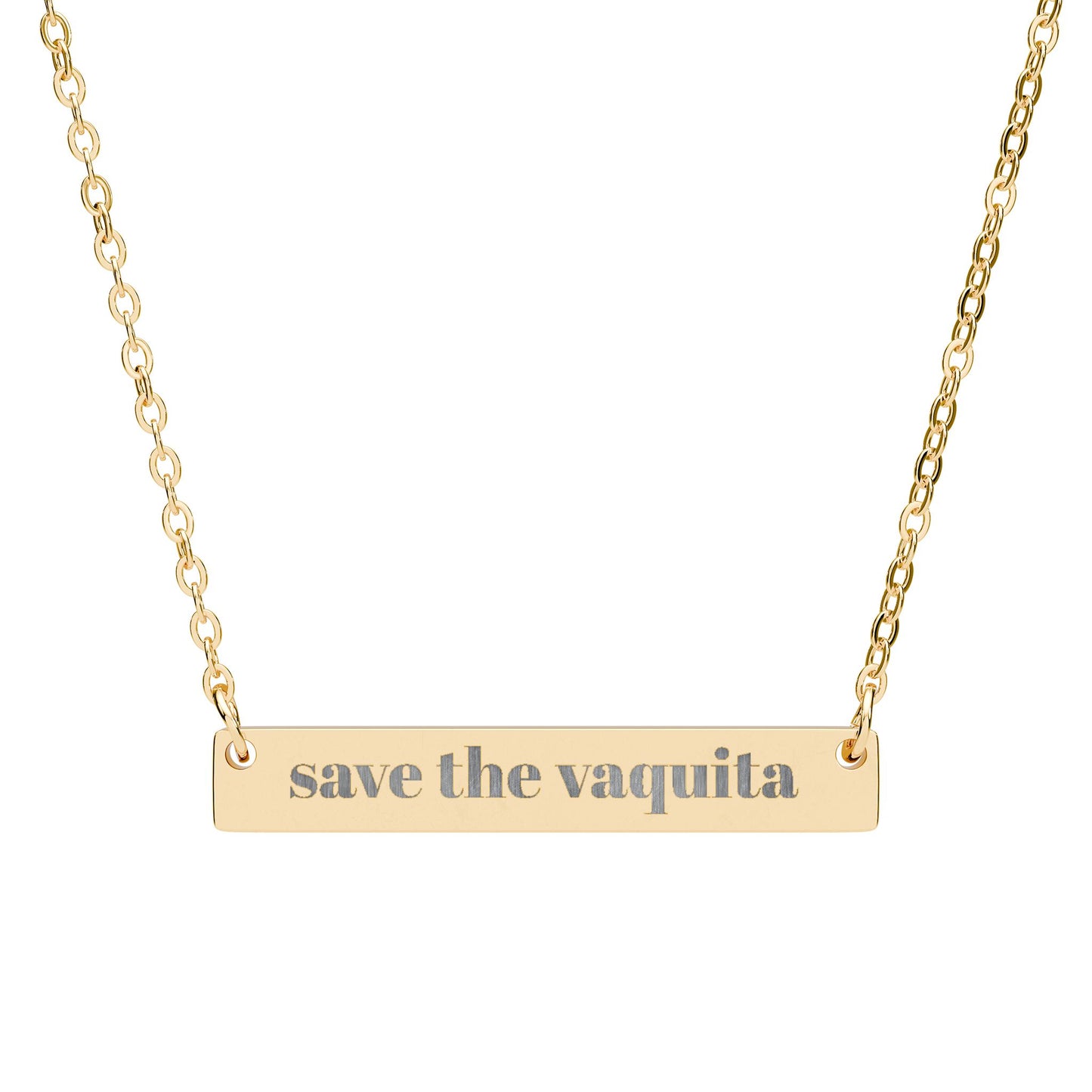 Save the Vaquita Bar Necklace – Minimalist Engraved Ocean Wildlife Jewelry