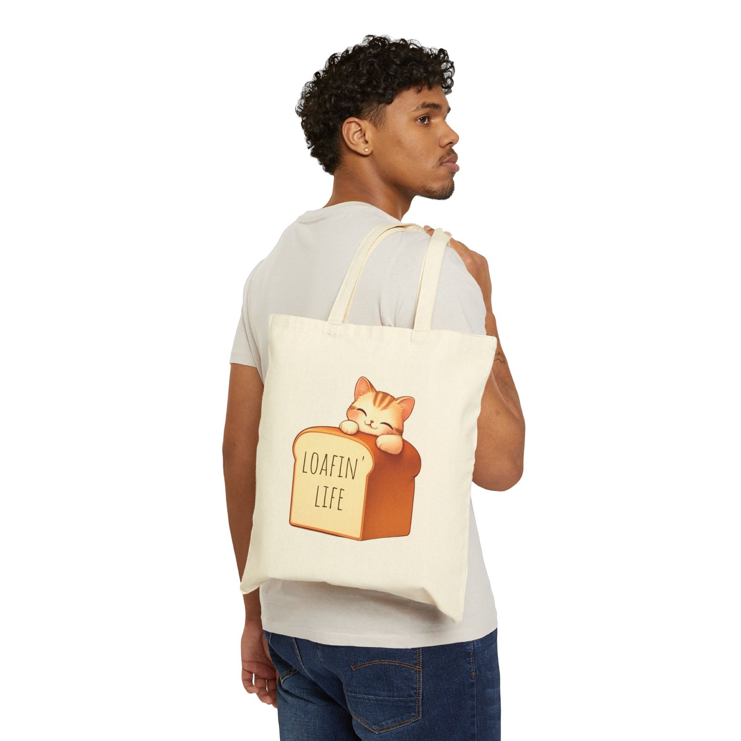 Loafin' Life Cat Tote Bag - Cute and Durable Cotton Canvas Bag for Cat Lovers