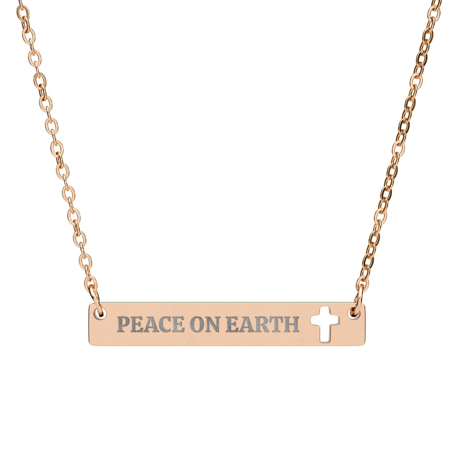 Peace on Earth Cross Necklace – Engraved Christian Jewelry with Uplifting Message