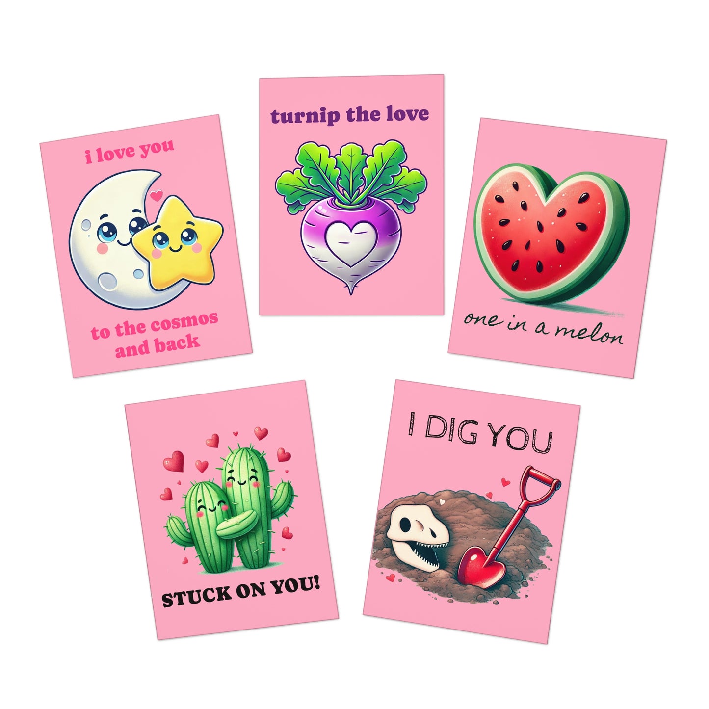 Valentine's Day Greeting Cards (5-Pack Vertical) – Adorable Multi-Design Set with Uplifting Messages