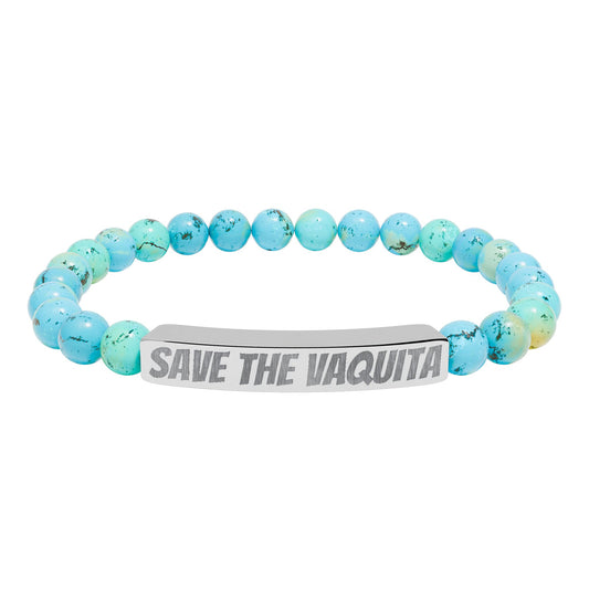 Save the Vaquita Natural Stone Beaded Bracelet – Ocean Wildlife Engraved Jewelry
