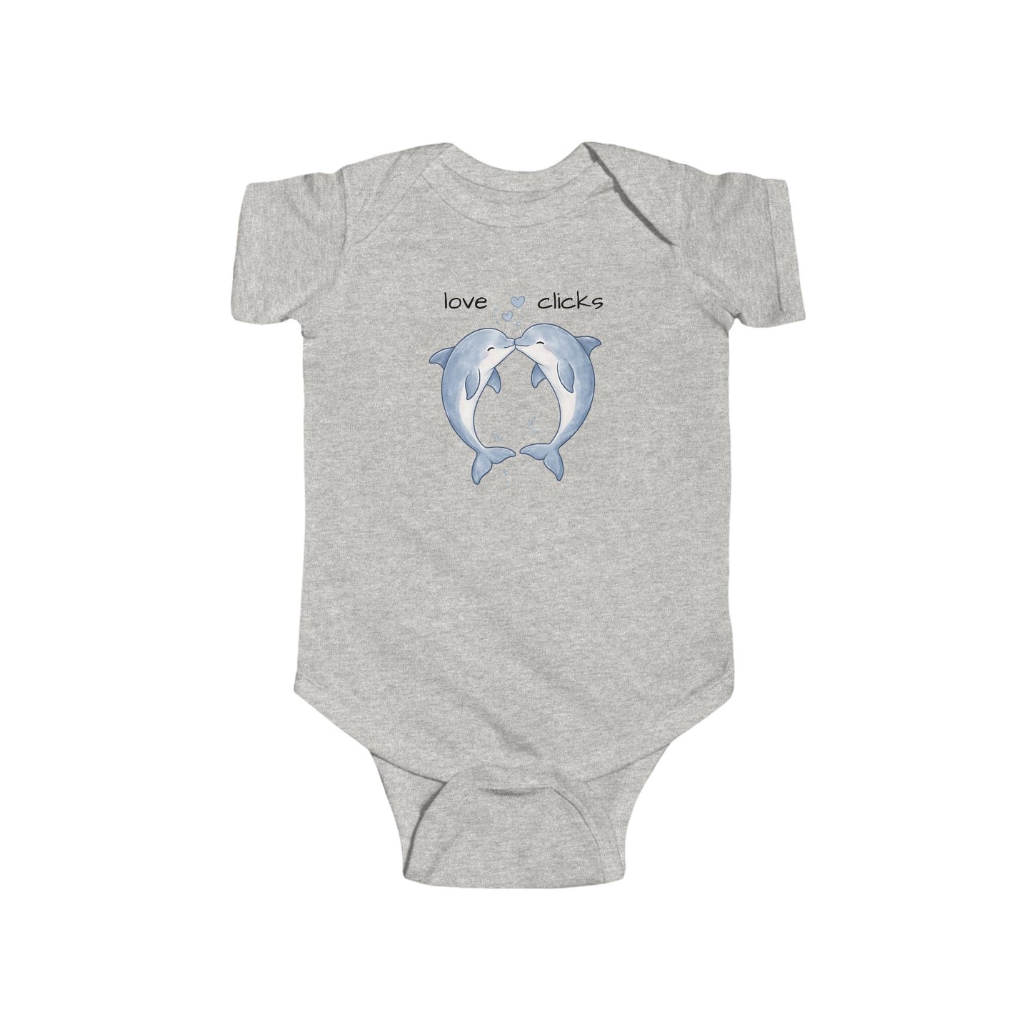 Love Clicks Dolphin Valentine’s Day Baby Bodysuit