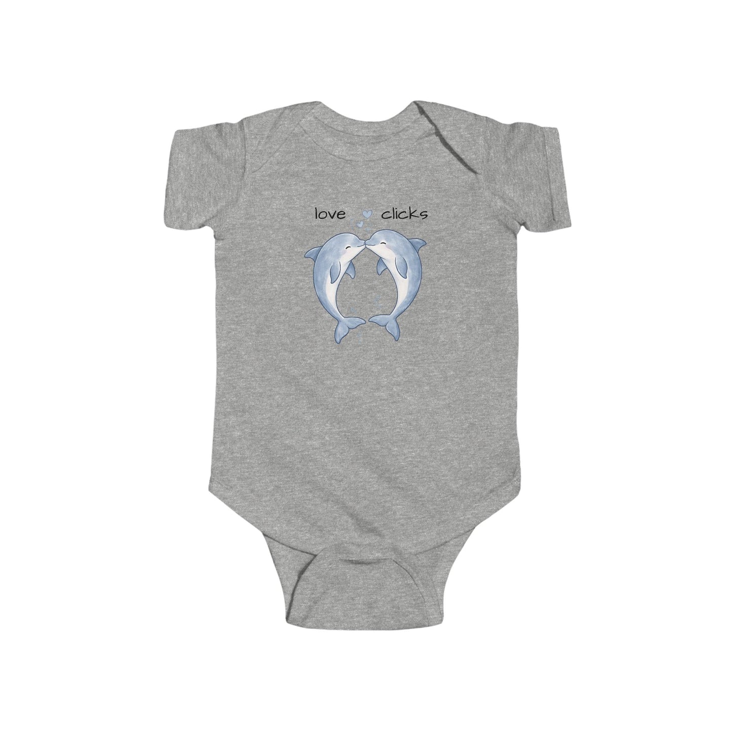 Love Clicks Dolphin Valentine’s Day Baby Bodysuit
