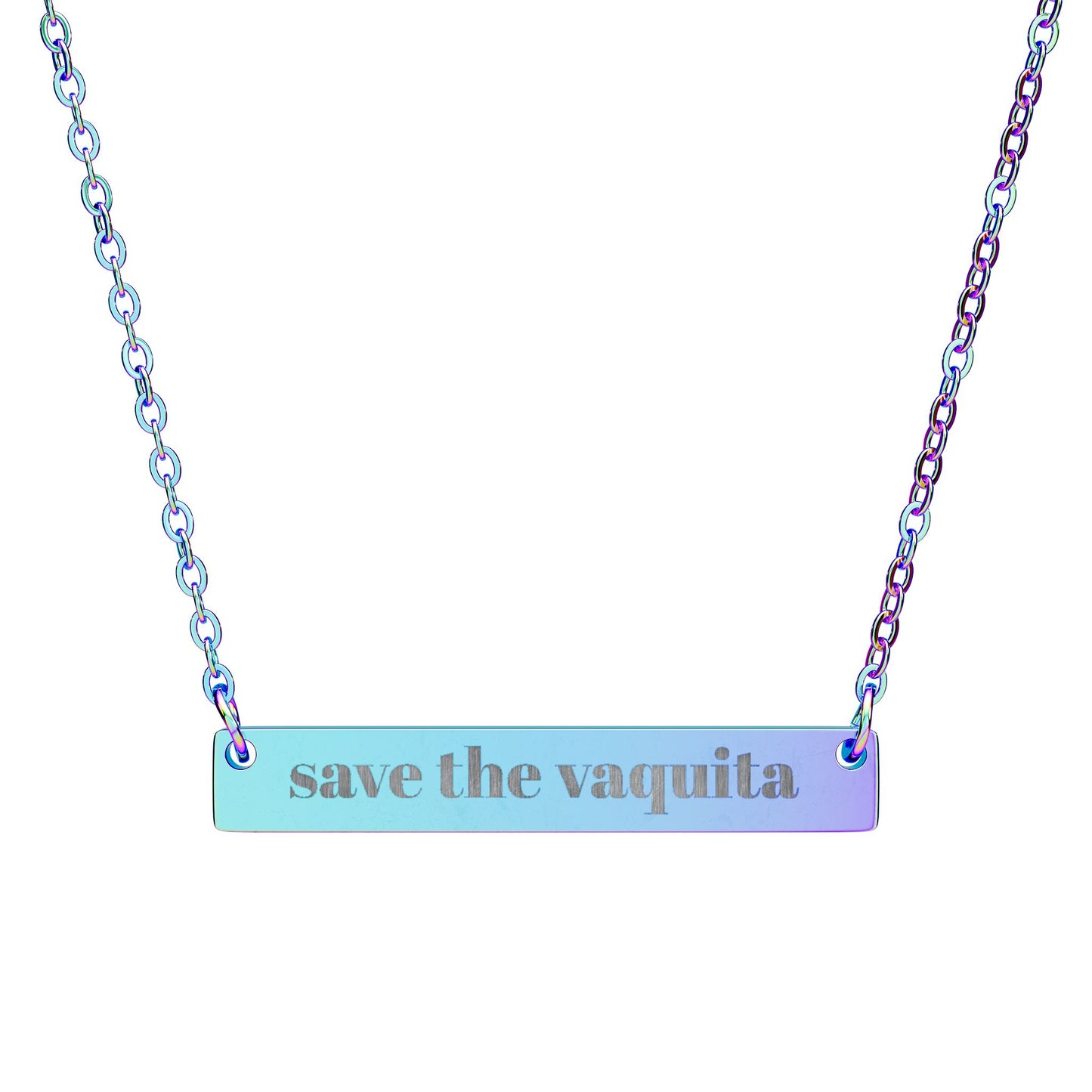 Save the Vaquita Bar Necklace – Minimalist Engraved Ocean Wildlife Jewelry