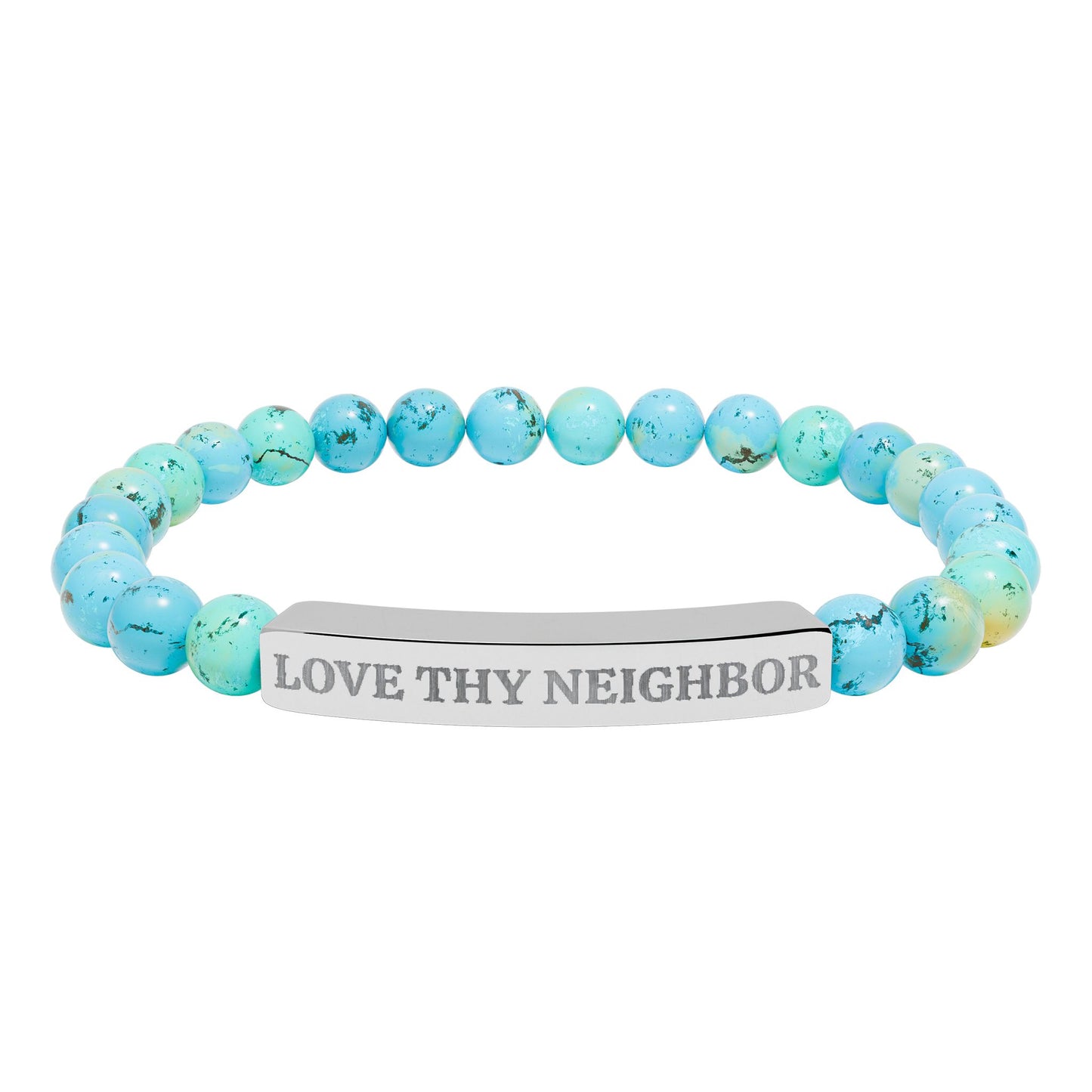 Love Thy Neighbor Natural Stone Bracelet – Engraved Stretch Bar Bracelet for Kindness & Connection