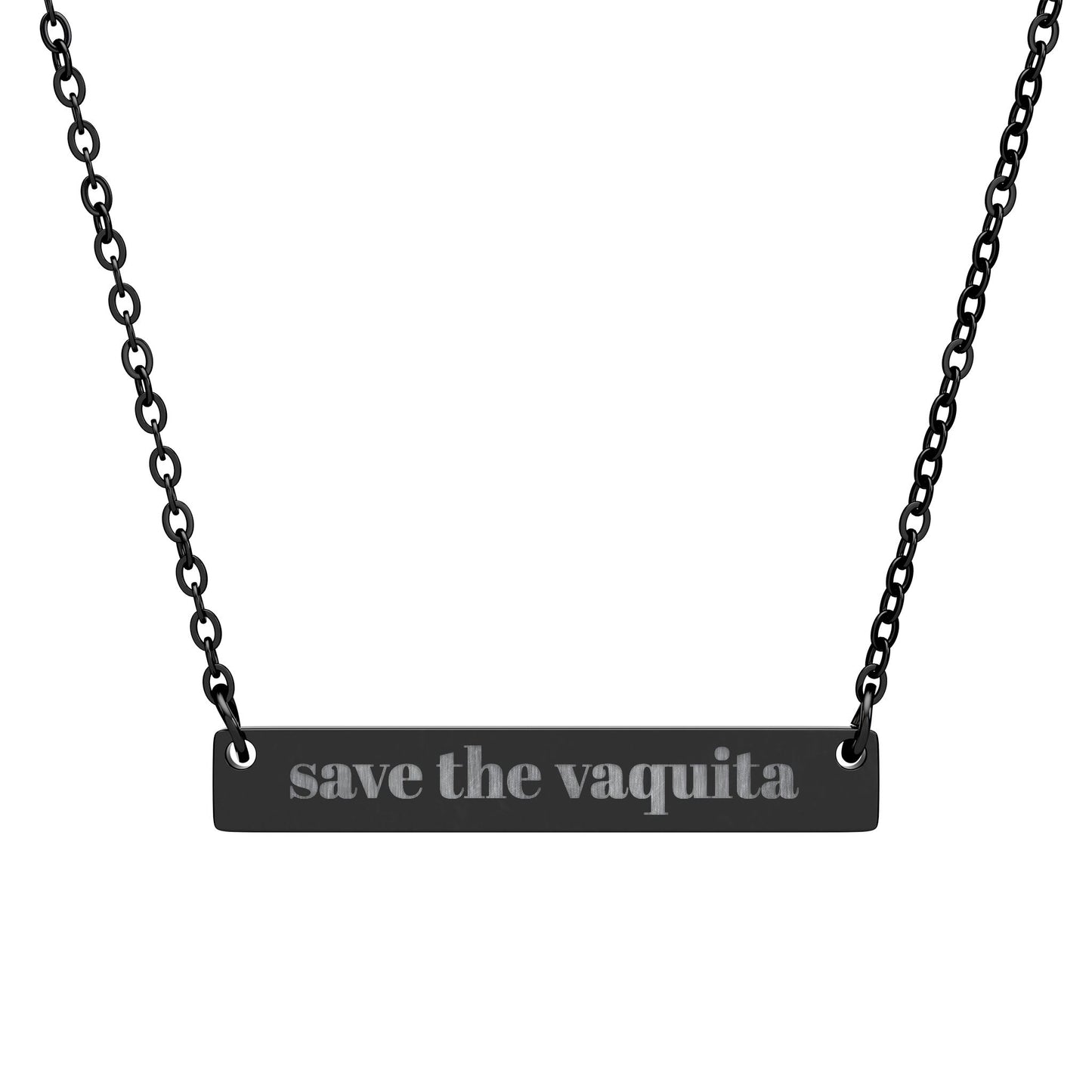 Save the Vaquita Bar Necklace – Minimalist Engraved Ocean Wildlife Jewelry
