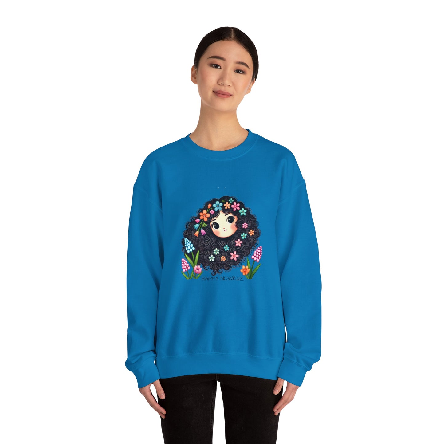 Happy Nowruz Floral Crewneck Sweatshirt – Celebrate Persian New Year in Cozy Style 🌸🌿