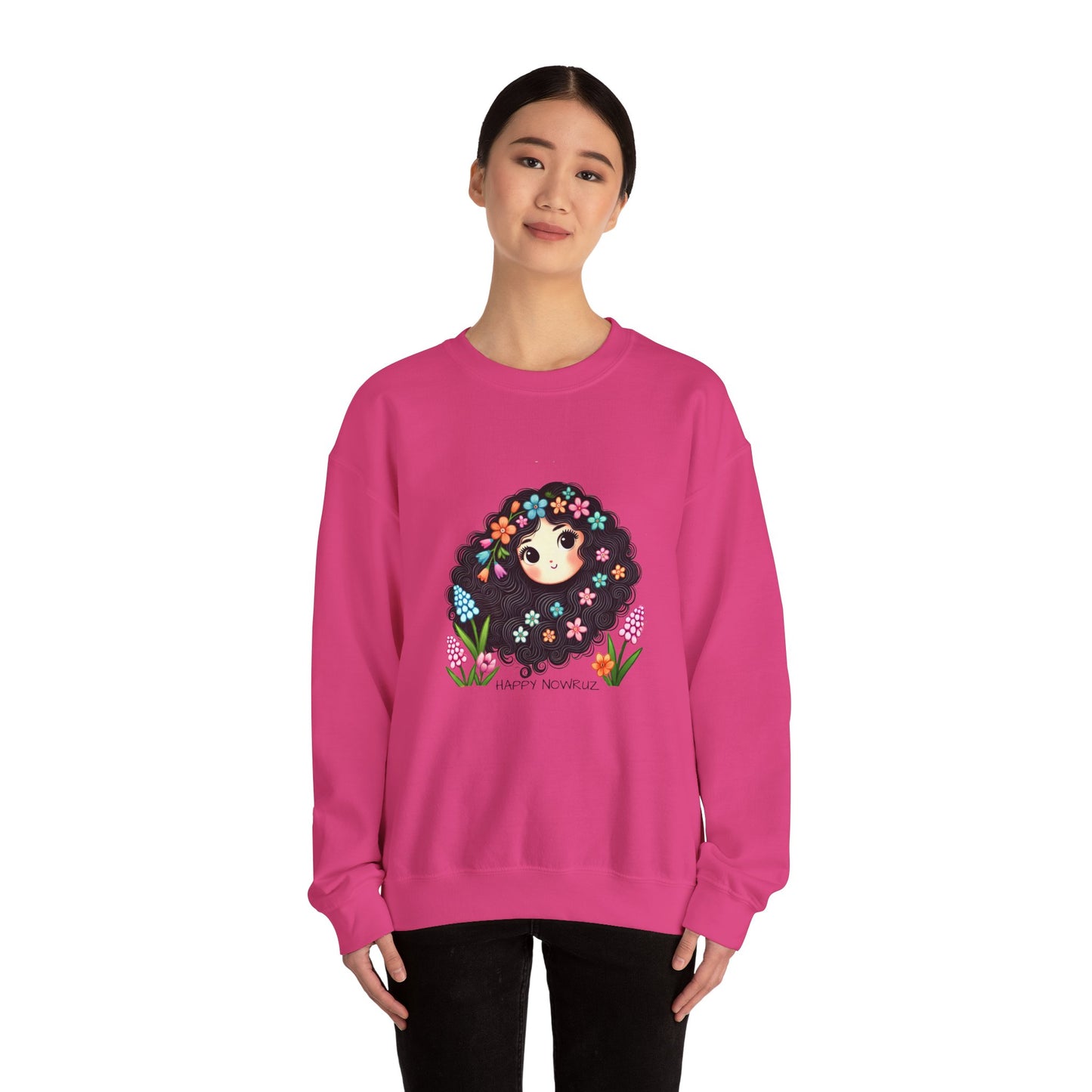 Happy Nowruz Floral Crewneck Sweatshirt – Celebrate Persian New Year in Cozy Style 🌸🌿