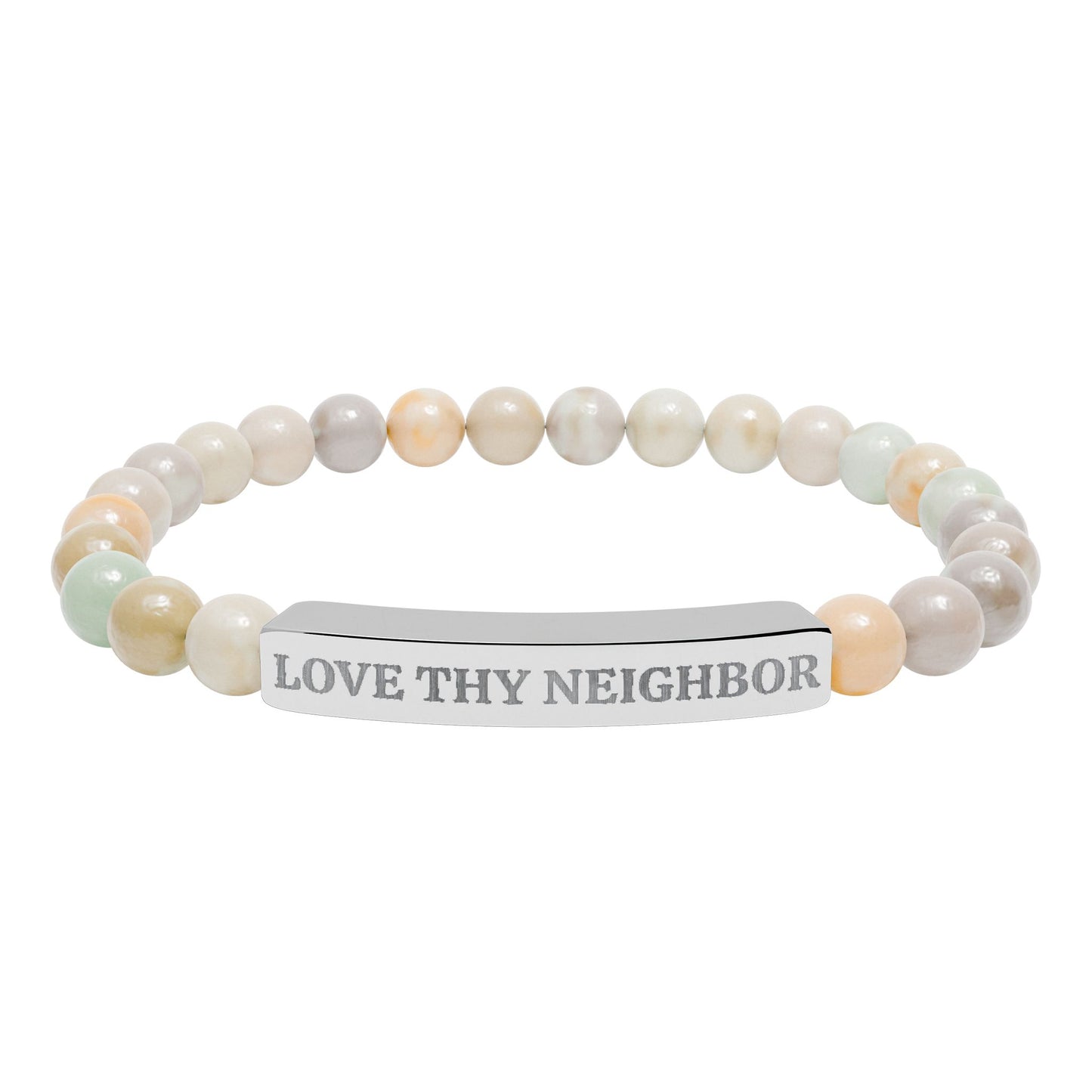 Love Thy Neighbor Natural Stone Bracelet – Engraved Stretch Bar Bracelet for Kindness & Connection