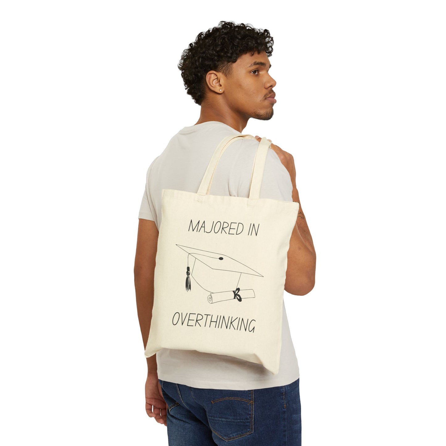 Majored in Overthinking – Funny Graduation Cotton Canvas Tote Bag for Liberal Arts Grads