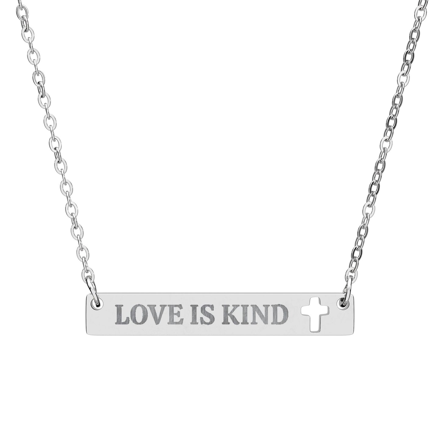 Love Is Kind Cross Necklace – Engraved Christian Jewelry with Uplifting Message