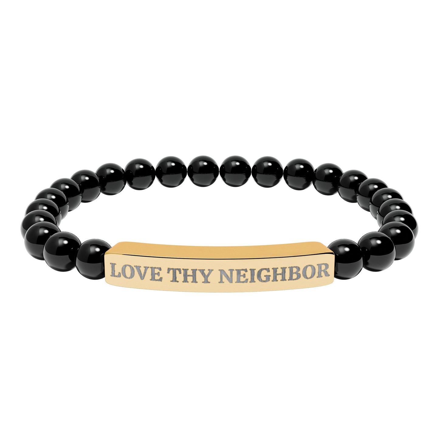 Love Thy Neighbor Natural Stone Bracelet – Engraved Stretch Bar Bracelet for Kindness & Connection