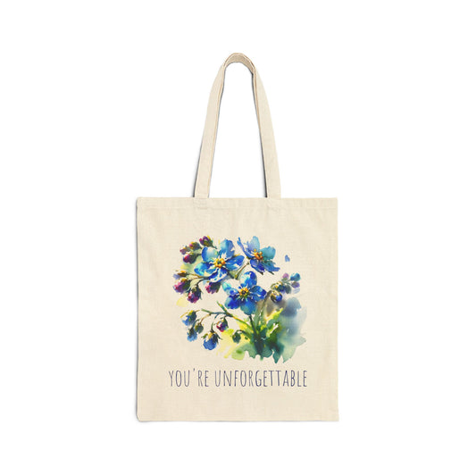 Unforgettable Forget-Me-Not Cotton Canvas Tote Bag | Nine Scoops Inspirational Floral Tote