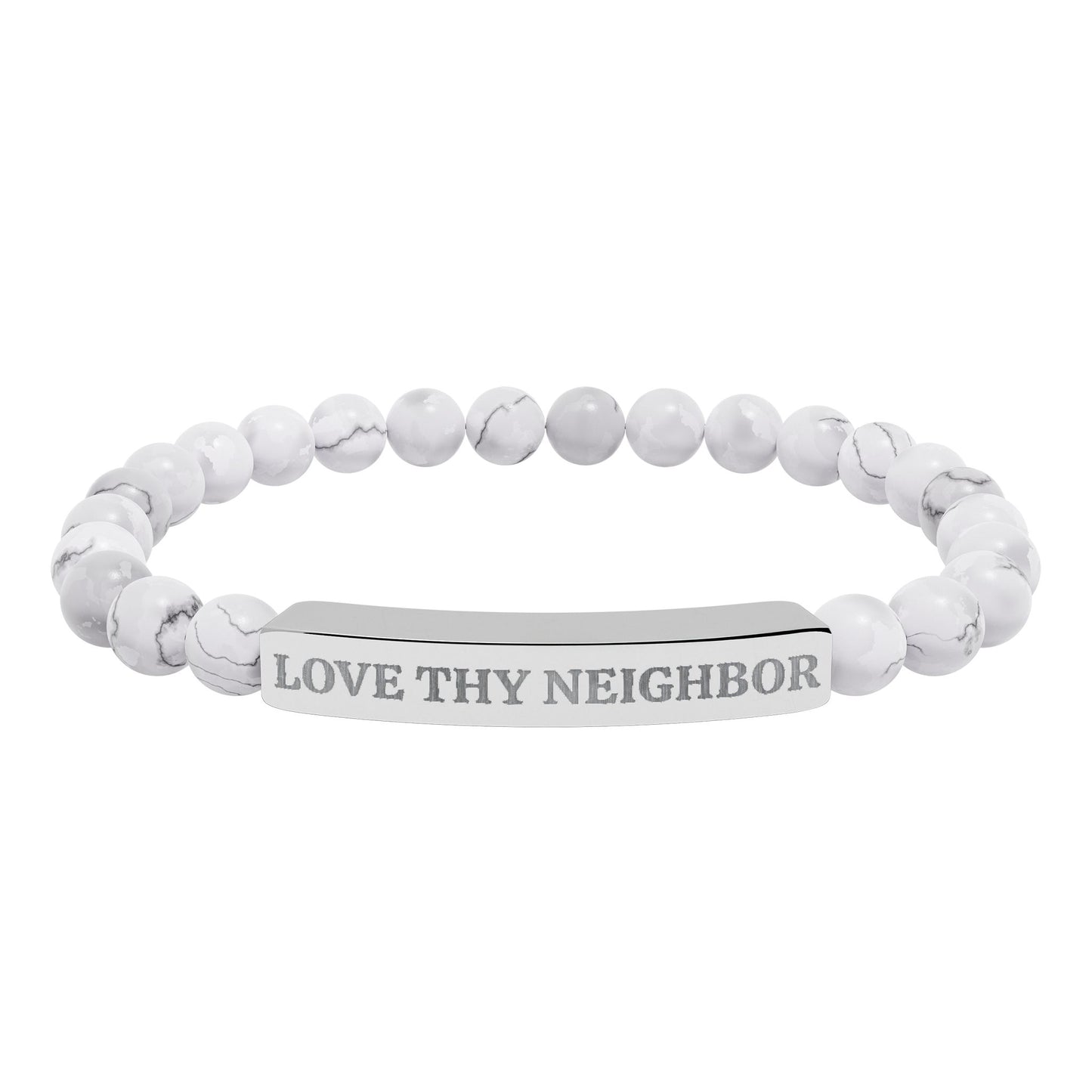 Love Thy Neighbor Natural Stone Bracelet – Engraved Stretch Bar Bracelet for Kindness & Connection