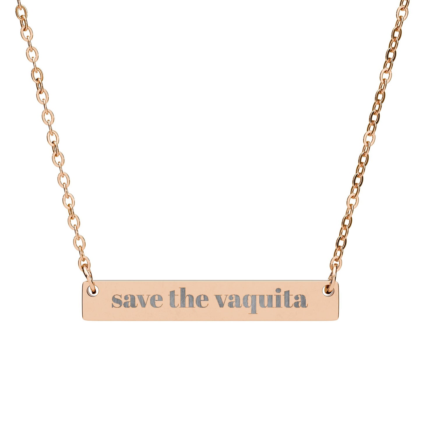 Save the Vaquita Bar Necklace – Minimalist Engraved Ocean Wildlife Jewelry
