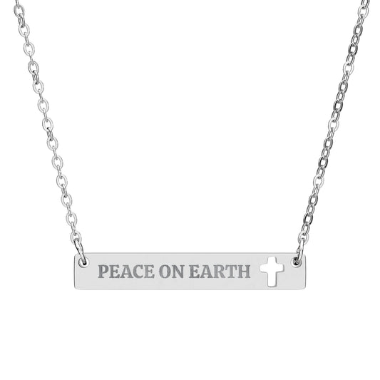 Peace on Earth Cross Necklace – Engraved Christian Jewelry with Uplifting Message