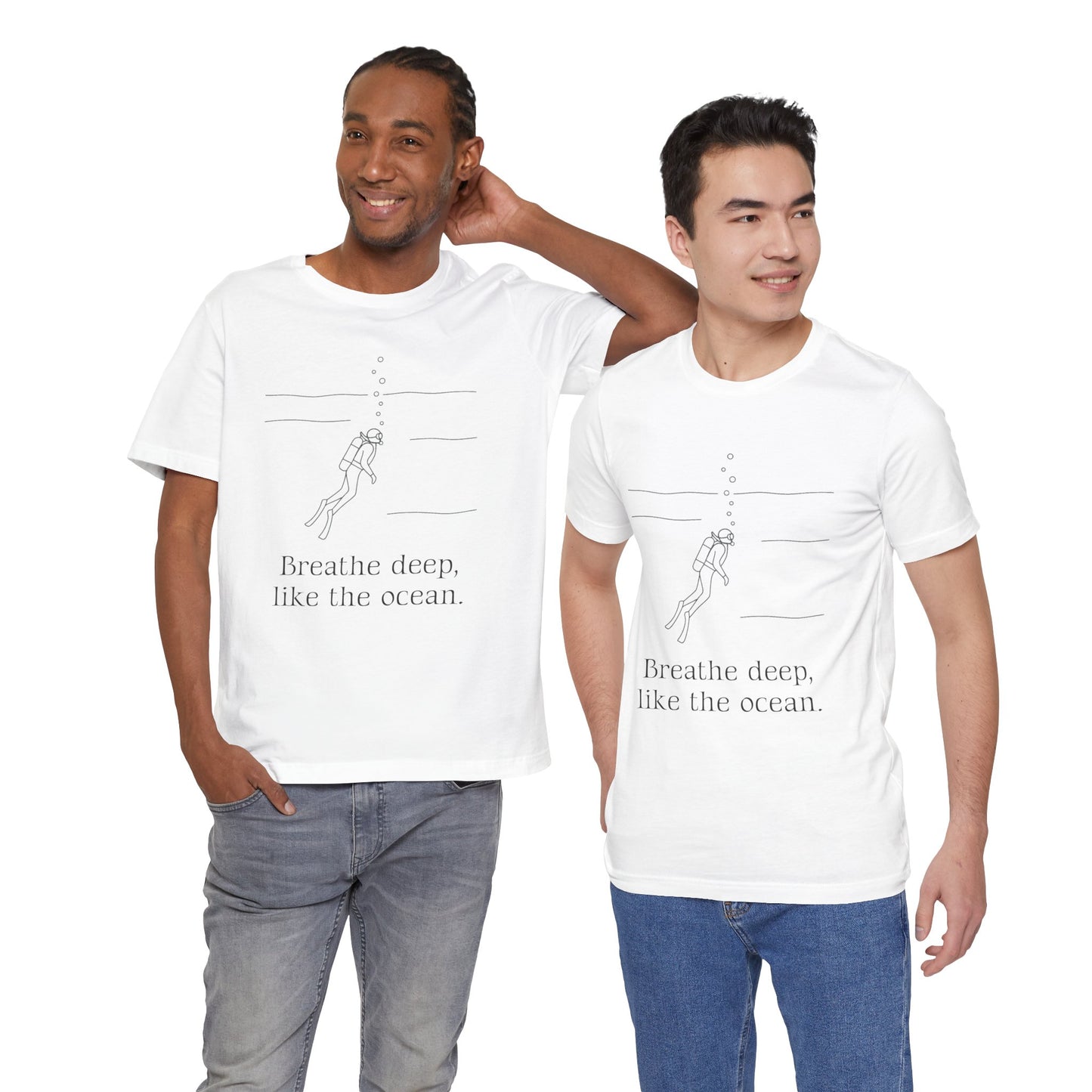Breathe Deep Like the Ocean Tee – Scuba Diving Inspired Unisex Jersey Shirt for Mindfulness & Ocean Protection