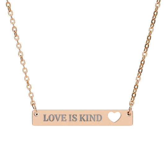 Love Is Kind Valentine Bar Necklace – Engraved Heart Cutout Jewelry Gift