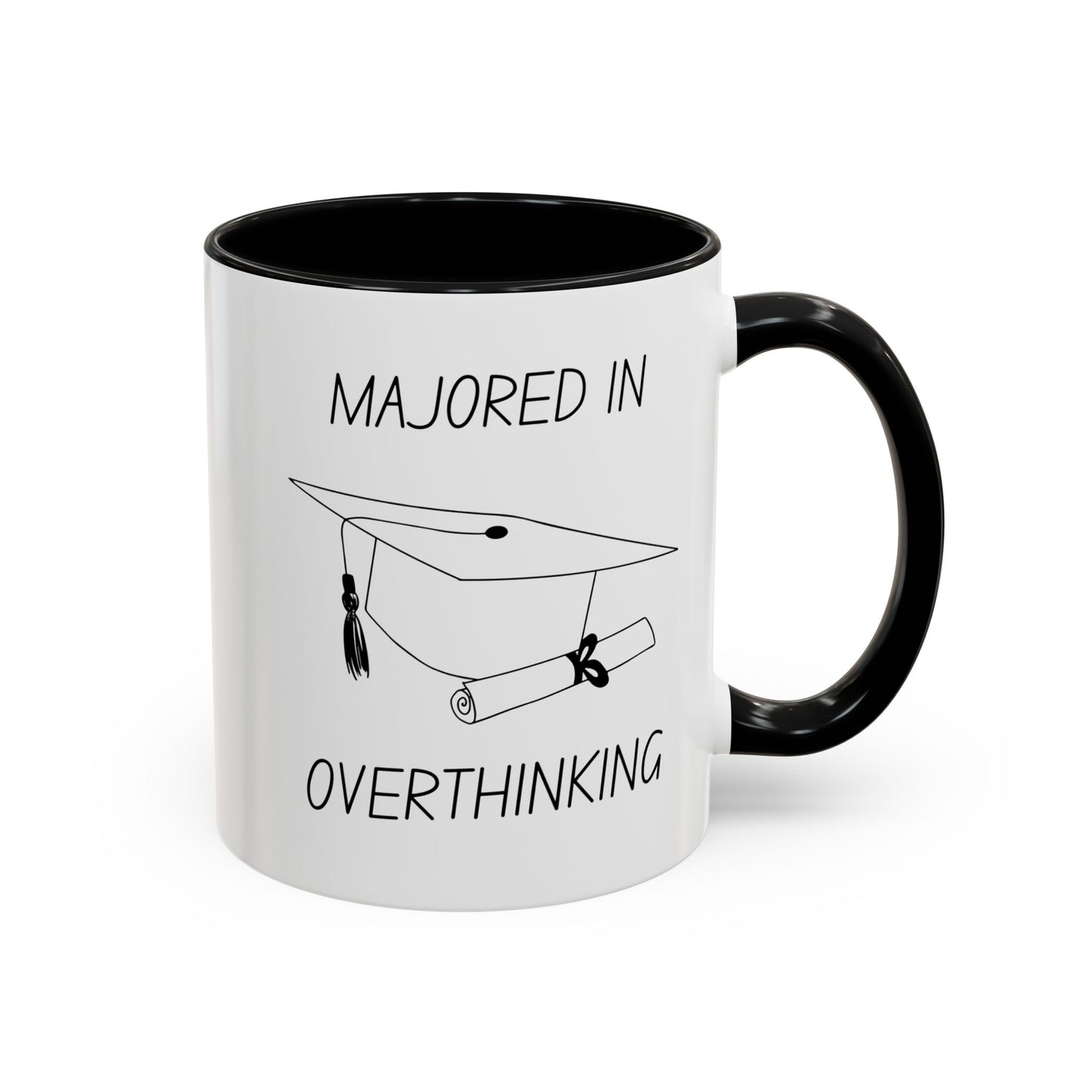 Majored in Overthinking Graduation Mug – Funny Accent Coffee Mug for Liberal Arts Grads
