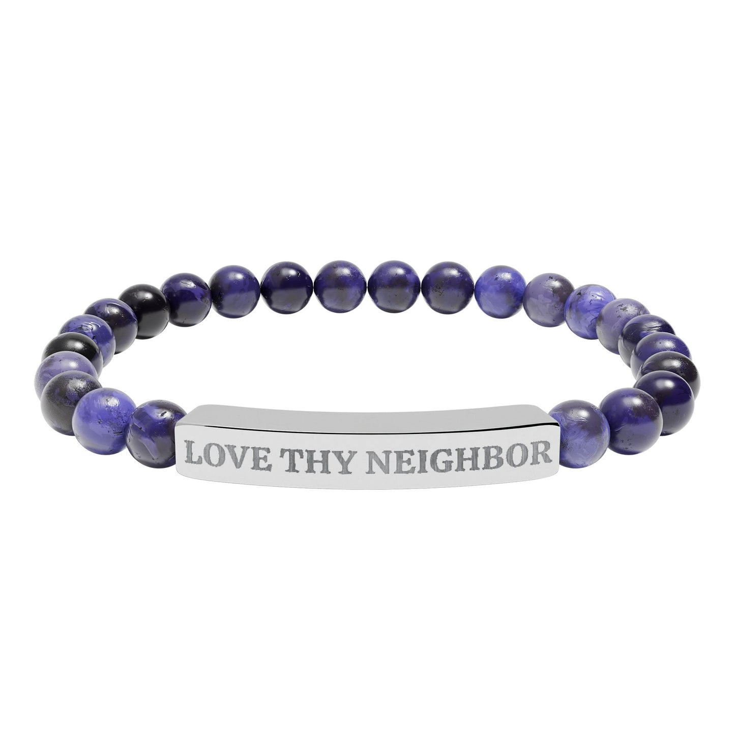 Love Thy Neighbor Natural Stone Bracelet – Engraved Stretch Bar Bracelet for Kindness & Connection